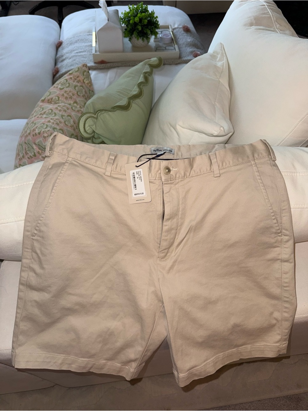Peter Millar Men's Chino Shorts in Stone color 34 size NWT!